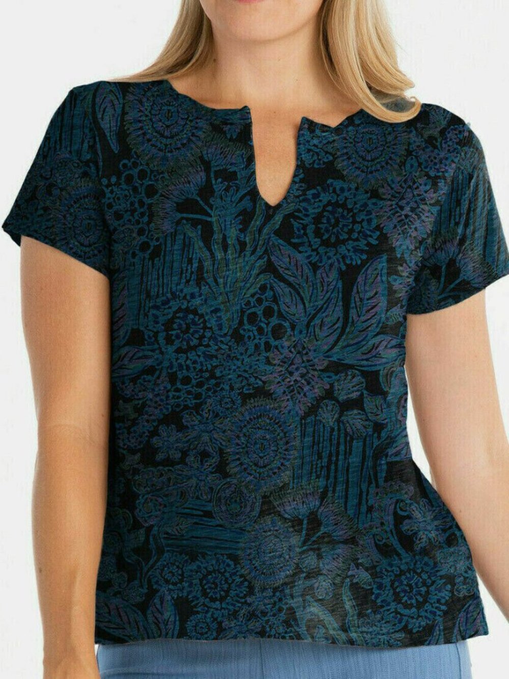 FRESH PRODUCE Slub Split Neck T Black 100% cotton Tropic Gardens